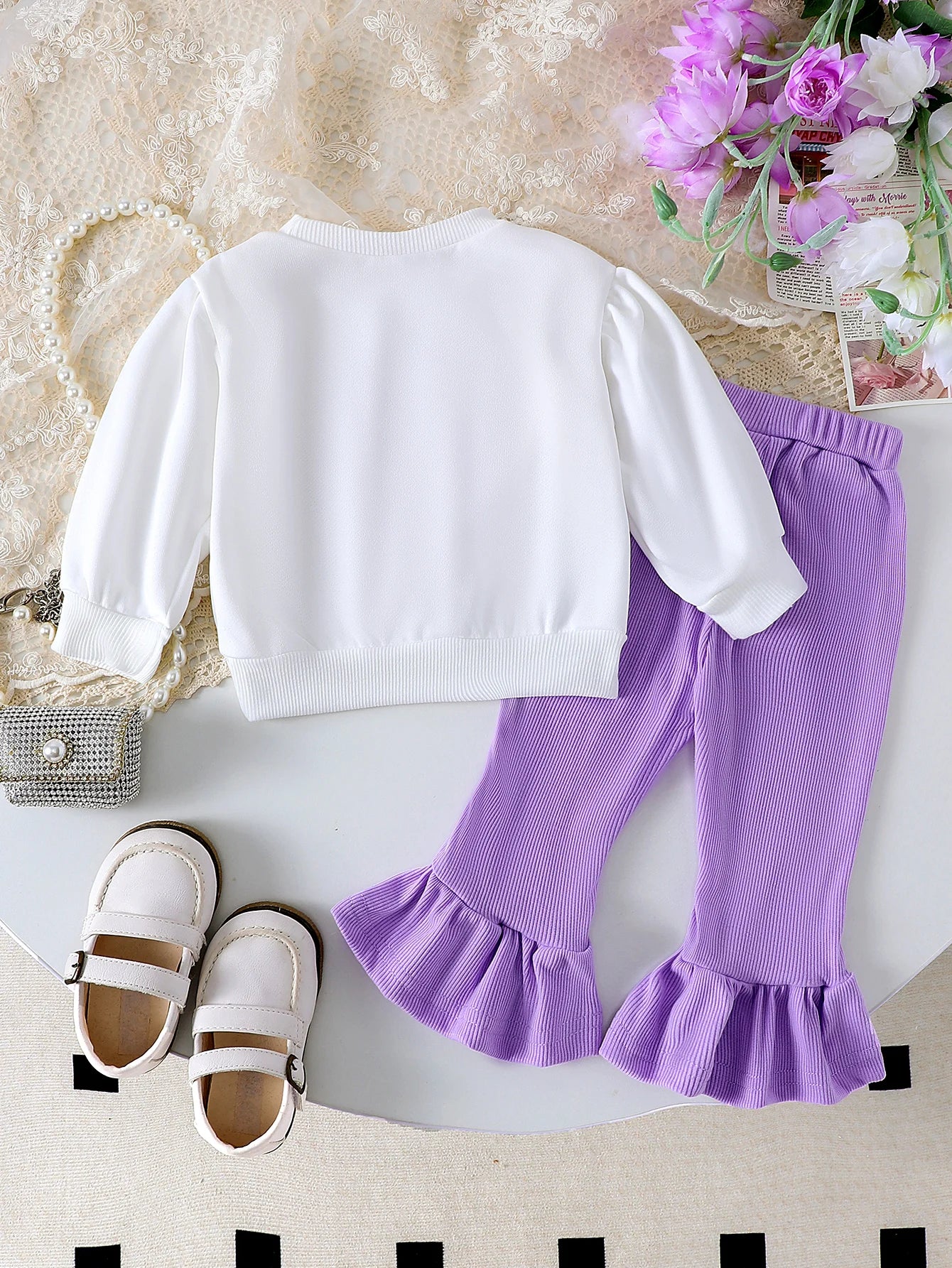Baby Girl Long-Sleeved Sweatshirt with Solid Color Pant