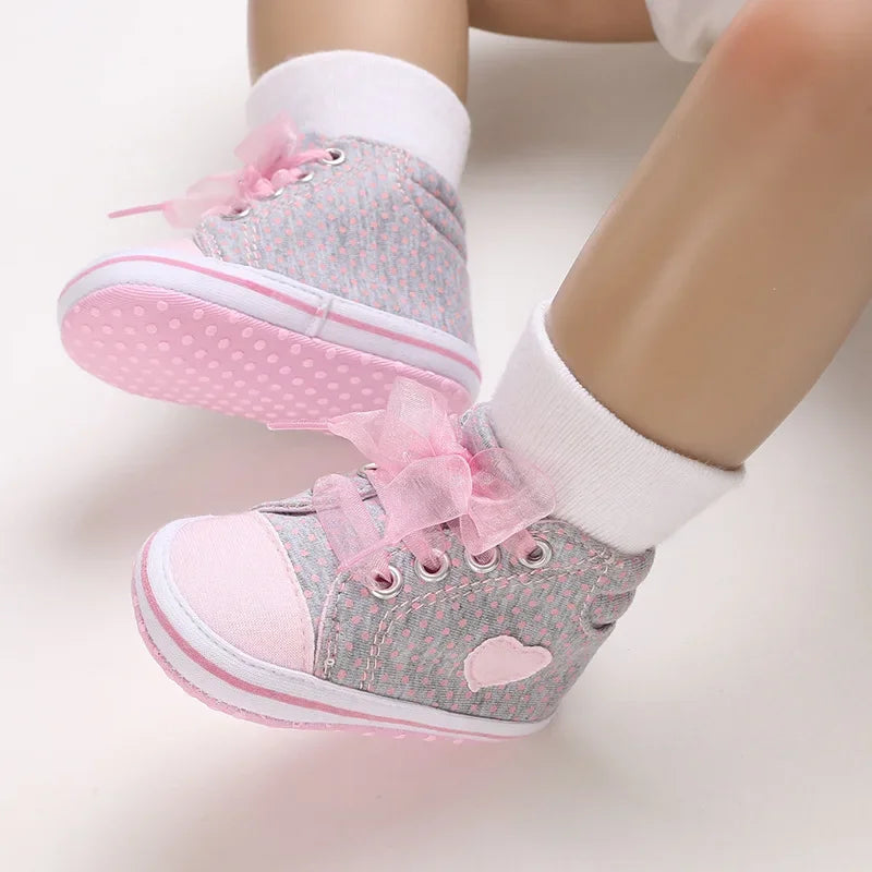 Heart Bow Tie Canvas Shoes for Baby Girls