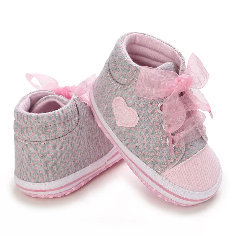 Heart Bow Tie Canvas Shoes for Baby Girls