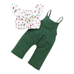 Floral Printed Short Top with Suspender Pants