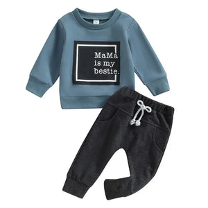 2PCs Long Sleeve Letter Pullover Tops and Pocket Pants