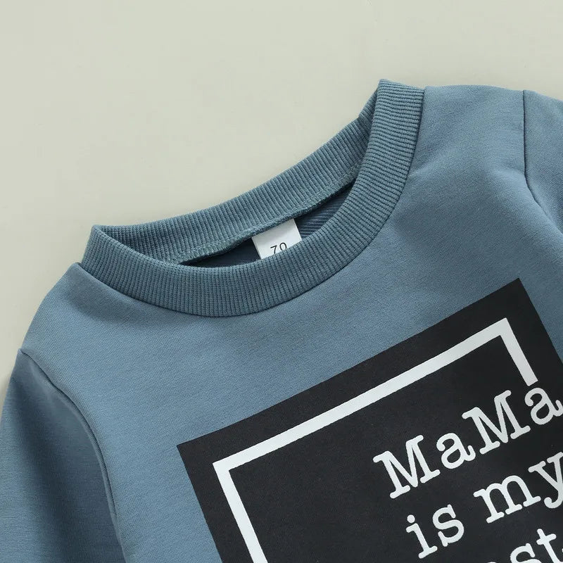 2PCs Long Sleeve Letter Pullover Tops and Pocket Pants