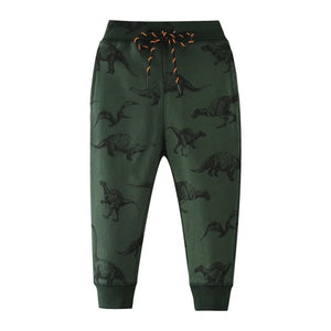 Printed Dino Drawstring Trousers Casual Pants