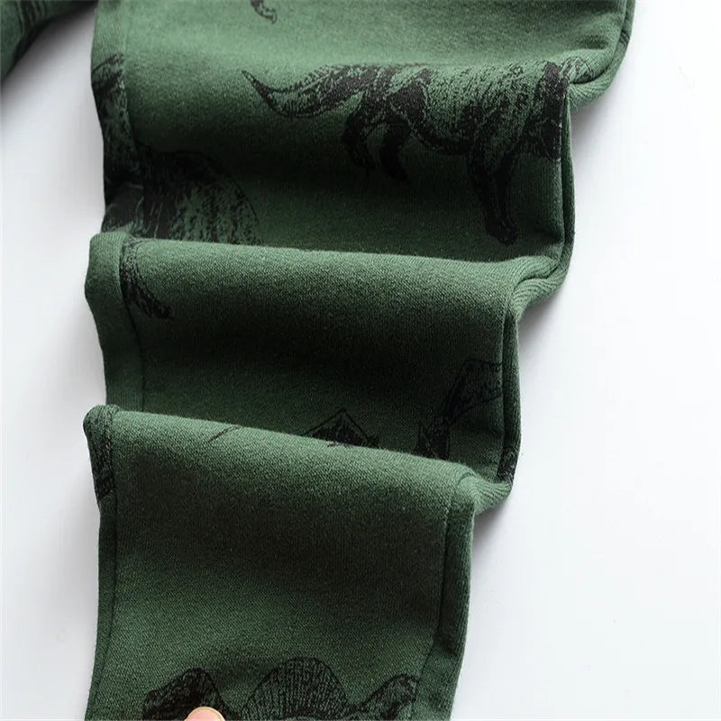Printed Dino Drawstring Trousers Casual Pants