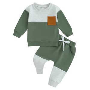 Contrast Color Long Sleeve Sweatshirt & Bottom Sets