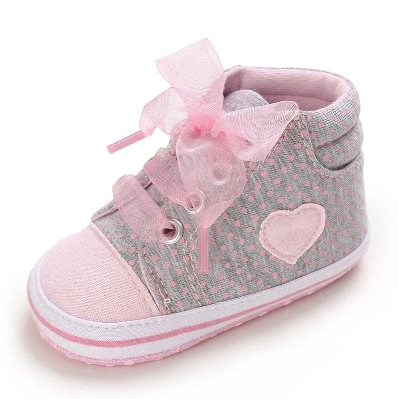 Heart Bow Tie Canvas Shoes for Baby Girls