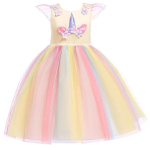Magical Unicorn Princess Dress – Pastel Rainbow Tulle Gown
