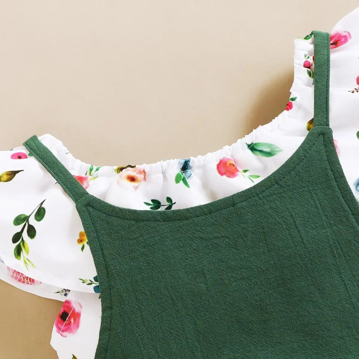 Floral Printed Short Top with Suspender Pants
