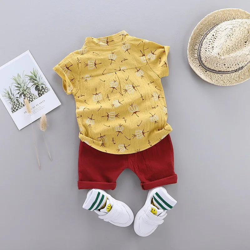 2Pcs Baby Cotton Shirt with Shorts Set