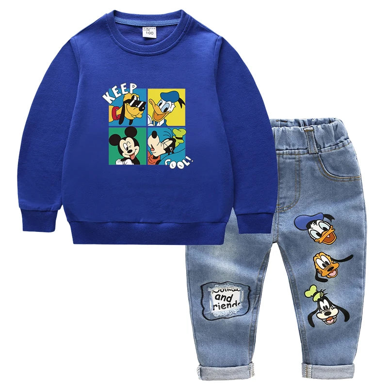 Mickey Mouse 2PCs Tracksuit Set - Long Sleeve Top & Jeans Pants