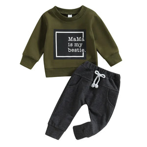 2PCs Long Sleeve Letter Pullover Tops and Pocket Pants