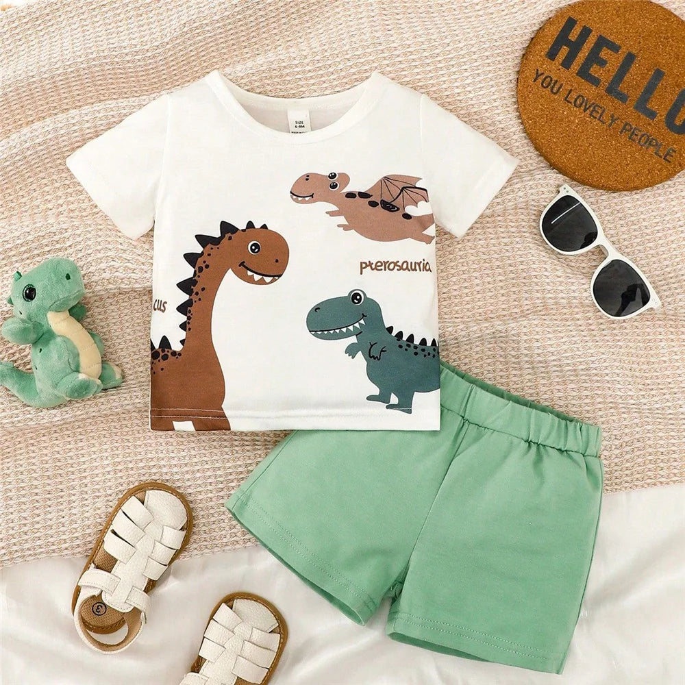 Boy 2-Piece Short-Sleeve Dinosaur Cartoon Set