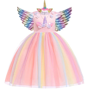 Magical Unicorn Princess Dress – Pastel Rainbow Tulle Gown