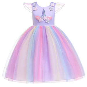 Magical Unicorn Princess Dress – Pastel Rainbow Tulle Gown