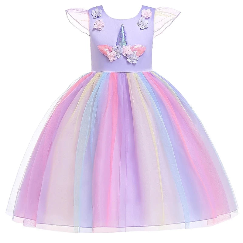 Magical Unicorn Princess Dress – Pastel Rainbow Tulle Gown