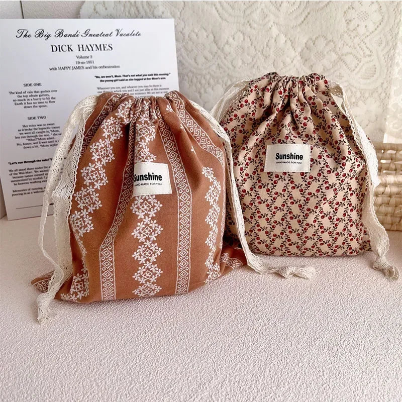 Floral Cotton Drawstring Diaper Mommy Bag