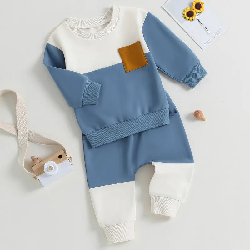 Contrast Color Long Sleeve Sweatshirt & Bottom Sets