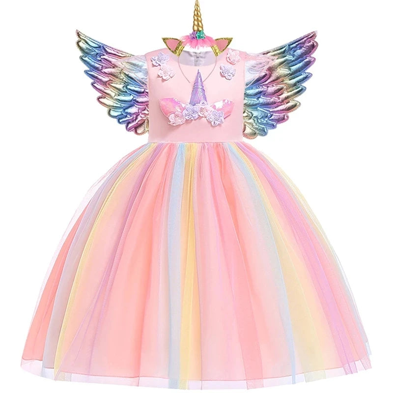Magical Unicorn Princess Dress – Pastel Rainbow Tulle Gown