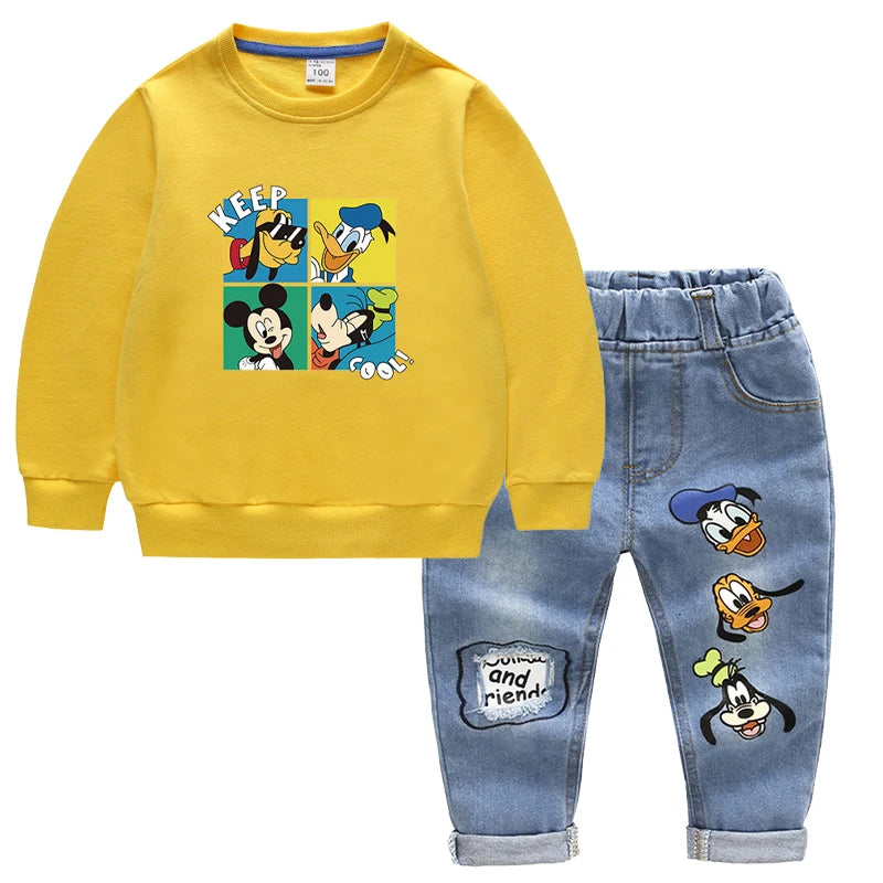 Mickey Mouse 2PCs Tracksuit Set - Long Sleeve Top & Jeans Pants