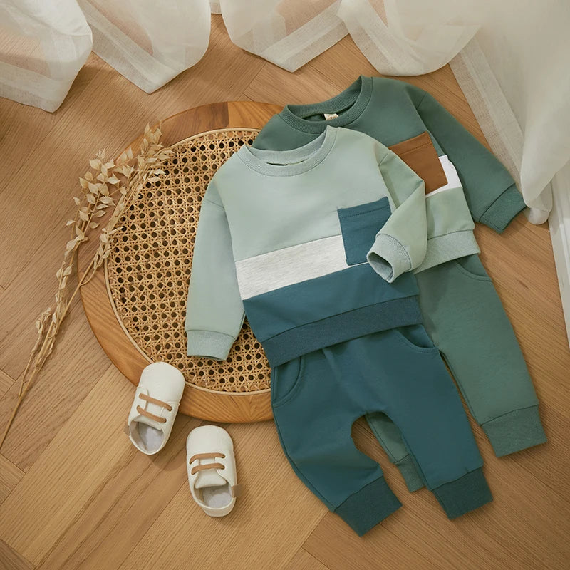 Contrast Color 2PCs Tracksuit Set: Pants & Top