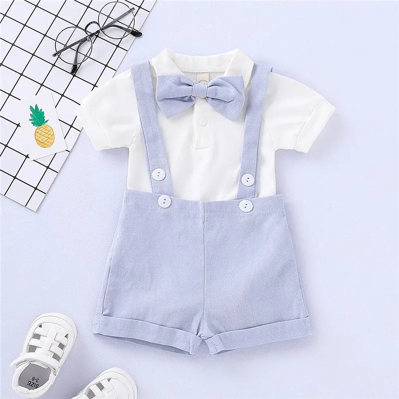 2pcs Baby Boy Romper & Suspenders Shorts Set