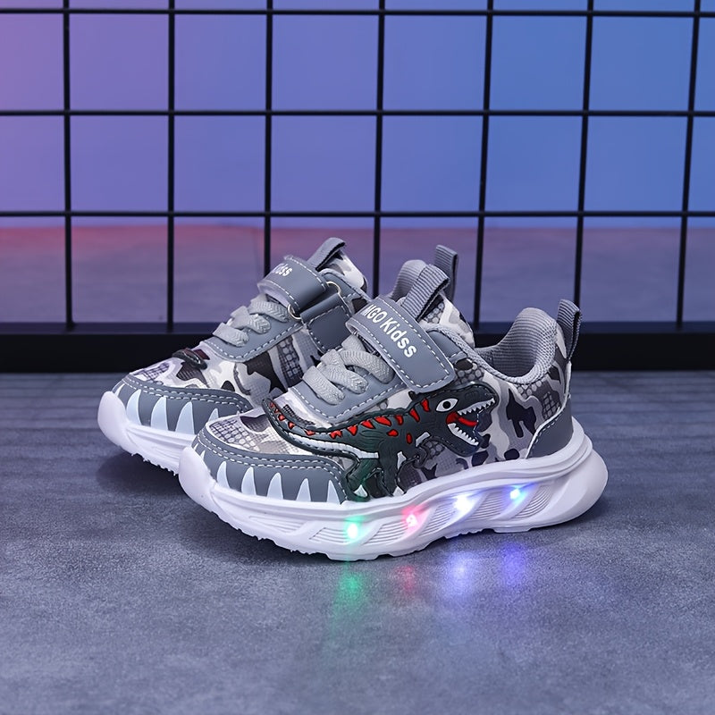 Boys' LED Dinosaur Sneakers – Glow-in-the-Dark T-Rex Shoes with Flashing Lights