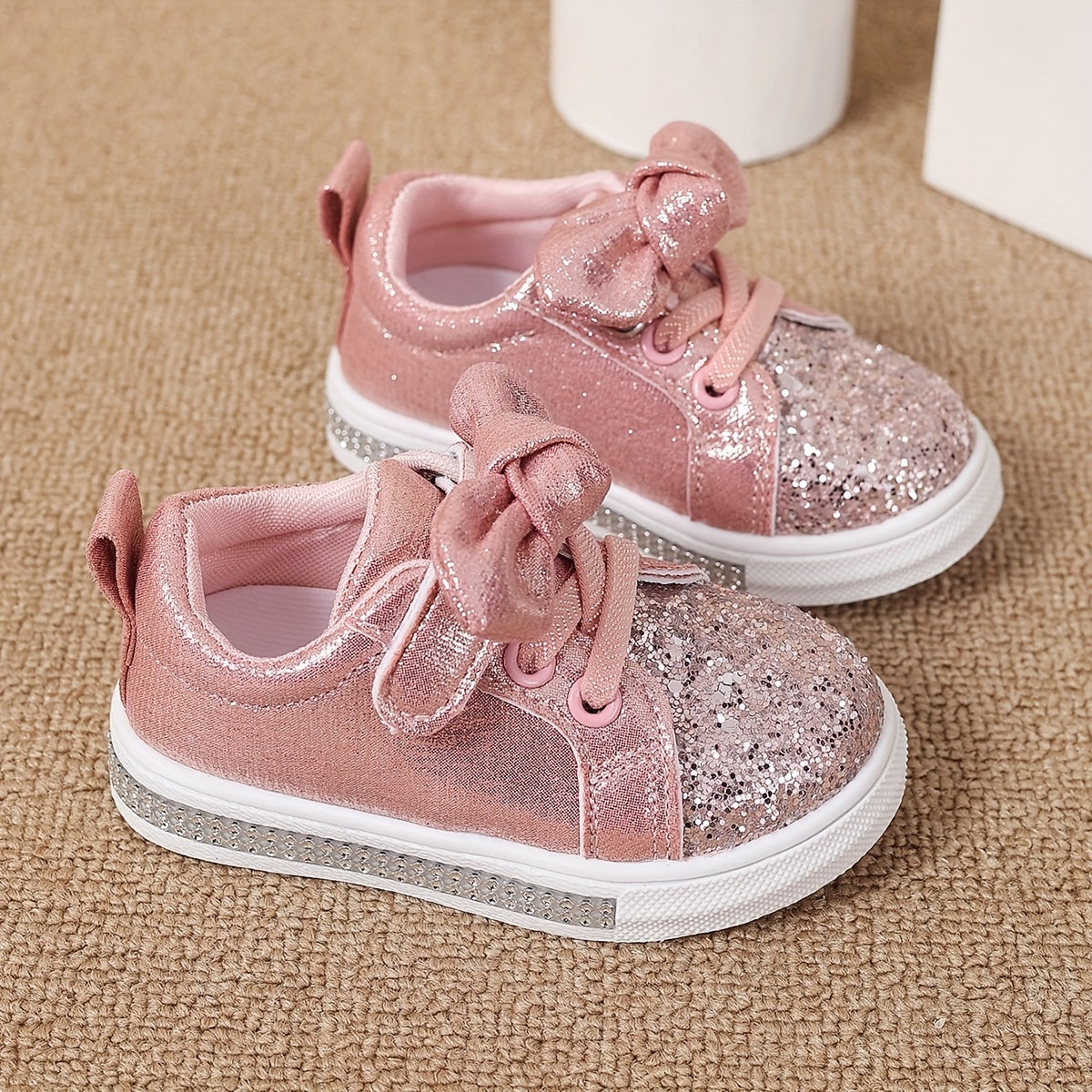 Sequin Sneaker Shoes with Bow and Fabric Lining