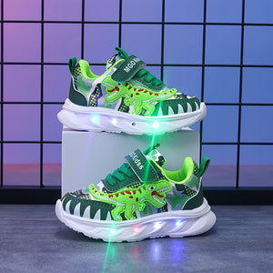 Boys' LED Dinosaur Sneakers – Glow-in-the-Dark T-Rex Shoes with Flashing Lights