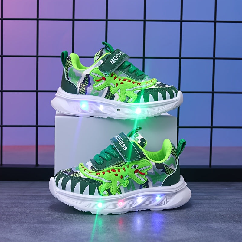 Boys' LED Dinosaur Sneakers – Glow-in-the-Dark T-Rex Shoes with Flashing Lights