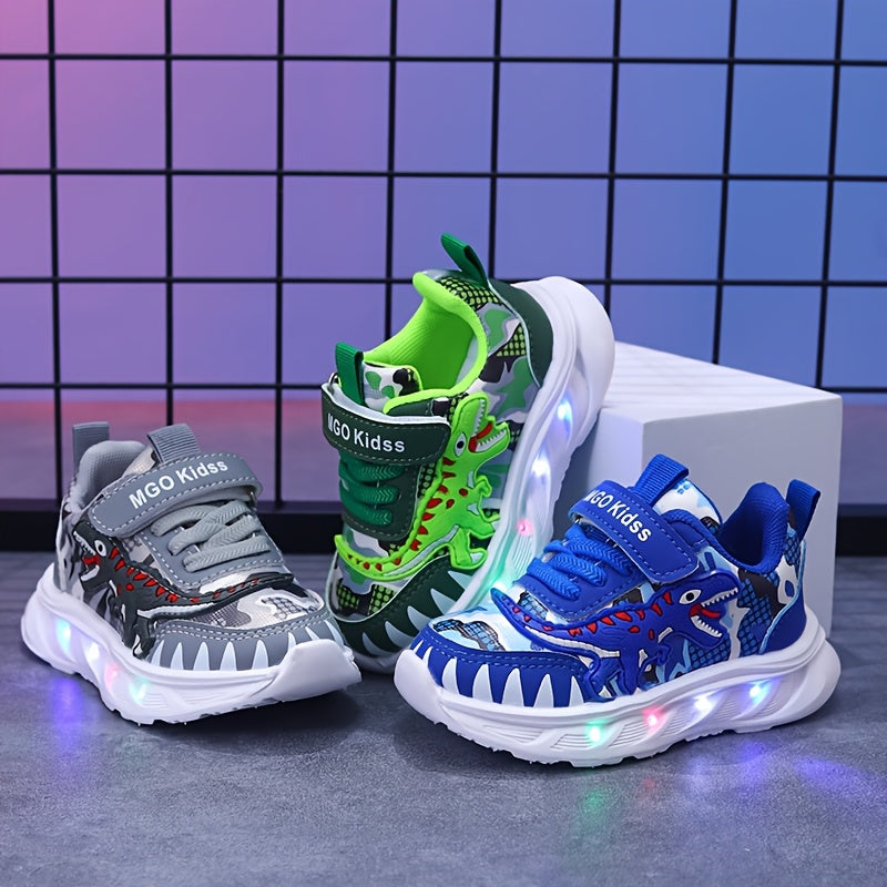 Boys' LED Dinosaur Sneakers – Glow-in-the-Dark T-Rex Shoes with Flashing Lights