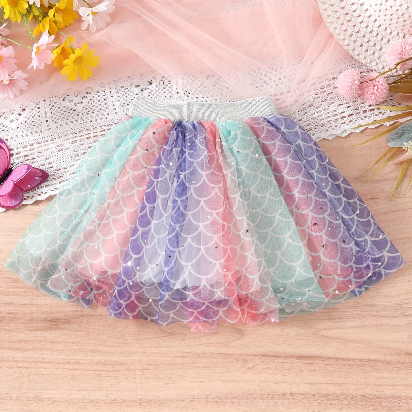 Girls' Sparkly Gradient Mermaid Tutu Skirt