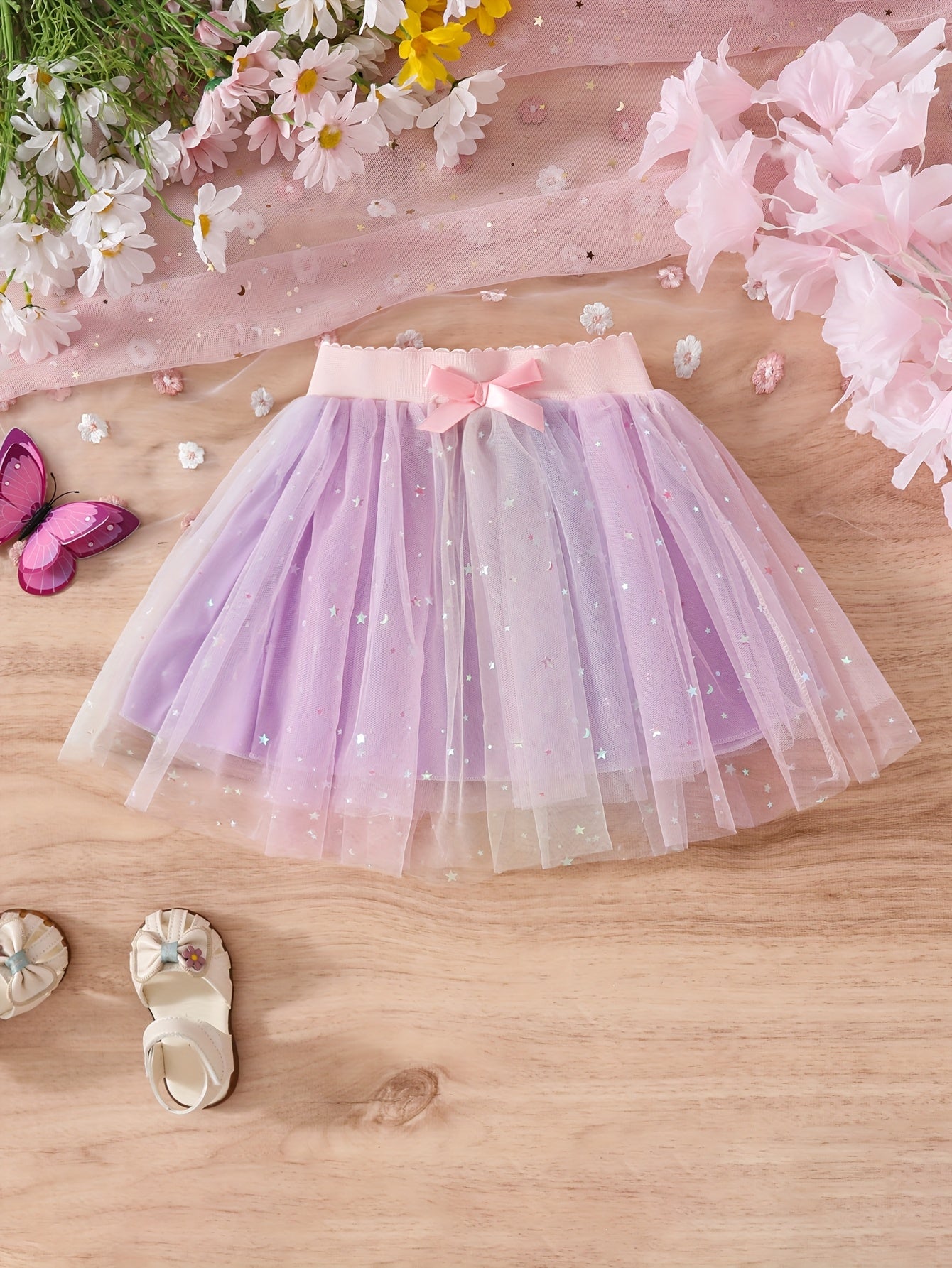 Girls' Gradient Sequin Tulle Skirt – Puffy Pleated Party Skirt