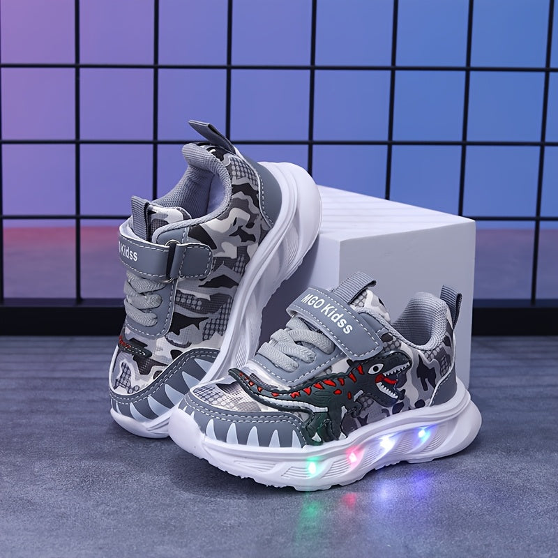 Boys' LED Dinosaur Sneakers – Glow-in-the-Dark T-Rex Shoes with Flashing Lights
