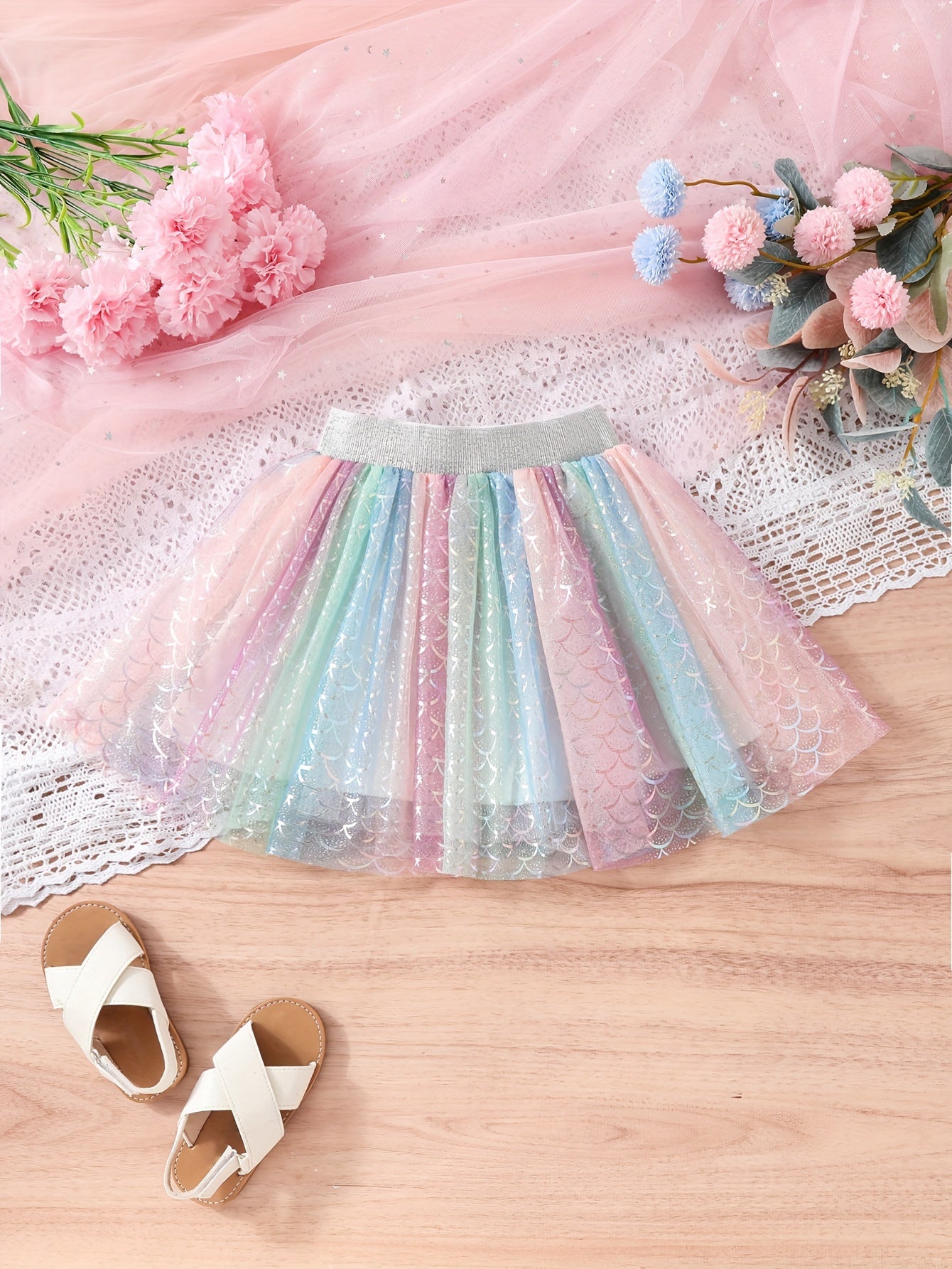 Girls' Sparkly Gradient Mermaid Tutu Skirt