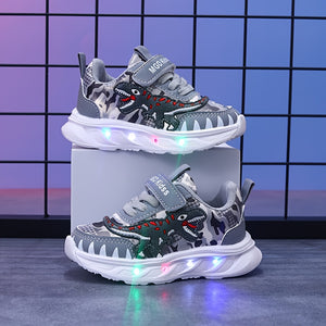 Boys' LED Dinosaur Sneakers – Glow-in-the-Dark T-Rex Shoes with Flashing Lights