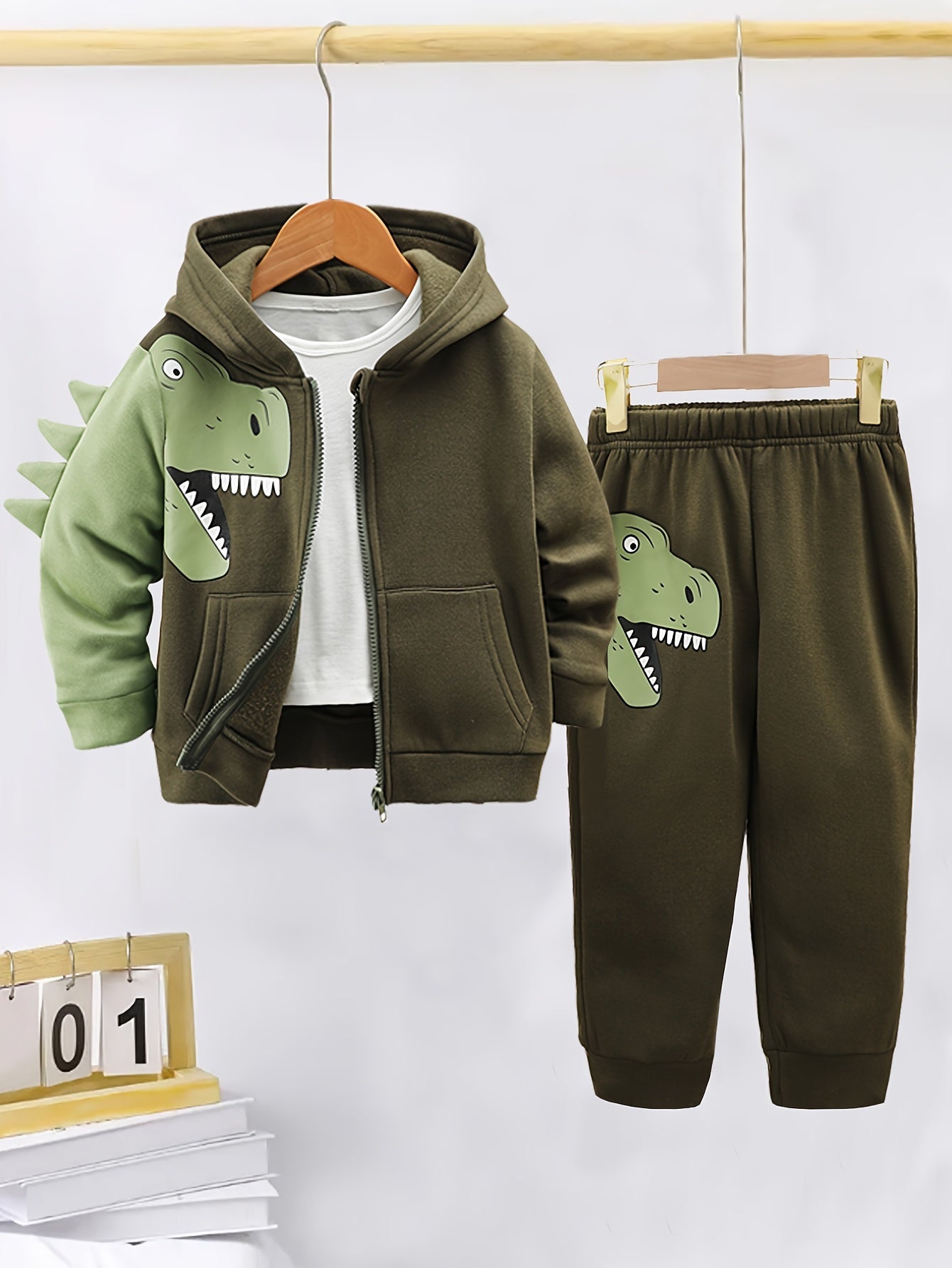 2Pcs Fleece-Lined Hoodie And Pants Set