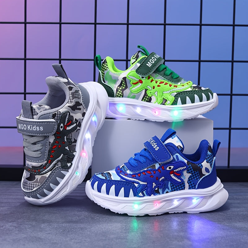 Boys' LED Dinosaur Sneakers – Glow-in-the-Dark T-Rex Shoes with Flashing Lights