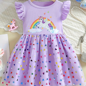 Unicorn Print Ruffle Trim Dress